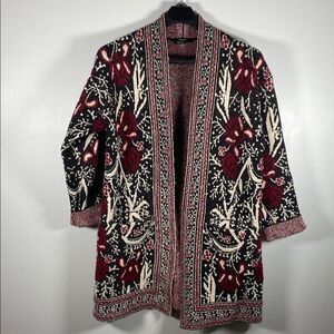 Vertigo Women's Floral Knit Cardigan - Black, Red, and Cream Boho Outwear